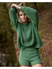 Solid Color Lantern Sleeve Loose Sweater Sets