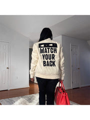 Letter Printed Clasp Loose Bomber Jacket