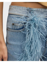 Fake Fur Patchwork Denim Wide Leg Jeans