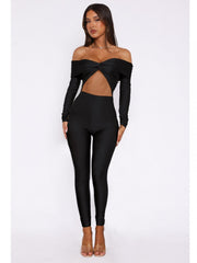 Hollow-out Ruched Off Shoulder Jumpsuits