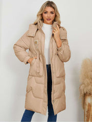 Stand Collar Hooded Pockets Long Down Coats