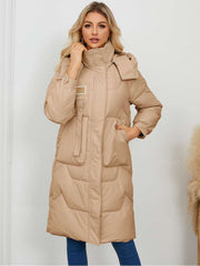 Stand Collar Hooded Pockets Long Down Coats