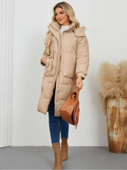 Stand Collar Hooded Pockets Long Down Coats