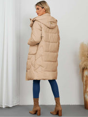 Stand Collar Hooded Pockets Long Down Coats