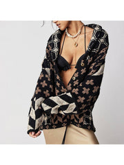 Abstract Printing Long Sleeve Single Breasted Cardigan