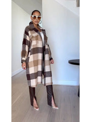 Colorblock Plaid Single Breasted Long Coats