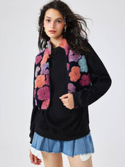 Colorblock Flower Zipper Cropped Vest