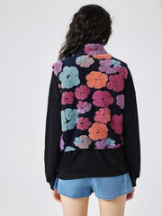 Colorblock Flower Zipper Cropped Vest