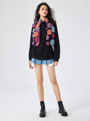 Colorblock Flower Zipper Cropped Vest