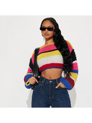 Colorblock Striped Loose Cropped Sweater