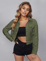 Patchwork Single Breasted Cropped Jackets