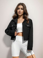 Patchwork Single Breasted Cropped Jackets