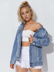 Ripped Single Breasted Long Sleeve Denim Jackets