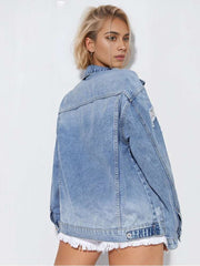 Ripped Single Breasted Long Sleeve Denim Jackets