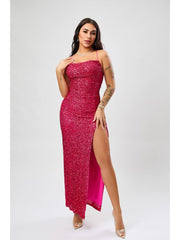 Sequin Backless Split Hem Slip Dress