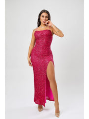 Sequin Backless Split Hem Slip Dress