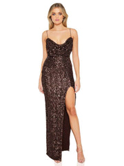 Sequin Backless Split Hem Slip Dress