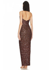 Sequin Backless Split Hem Slip Dress