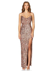 Sequin Backless Split Hem Slip Dress