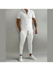 Patchwork Short Sleeve Men's Pants Sets