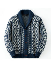 Jacquard Weave Single Breasted Long Sleeve Men's Cardigan