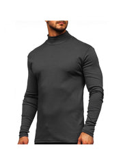 Pure Color Turtleneck Long Sleeve Men's Tee