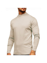 Pure Color Turtleneck Long Sleeve Men's Tee