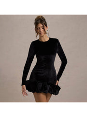 Pure Color Ruched Long Sleeve Mini Dress