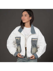 Patchwork Denim Zipper Long Sleeve Jackets