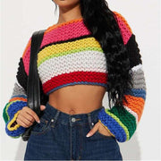 Contrast Color Striped Long Sleeve Sweater