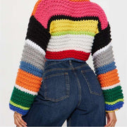 Contrast Color Striped Long Sleeve Sweater