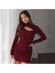 Hollow-out Mock Neck Bodycon Mini Dress