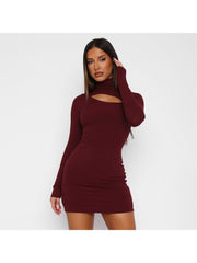 Hollow-out Mock Neck Bodycon Mini Dress