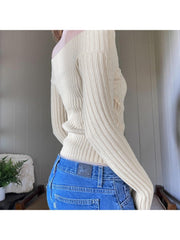 Patchwork Long Sleeve Off The Shoulder Sweater