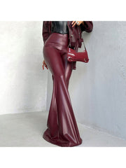 Solid PU Patchwork Bodycon Flared Pants