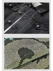 Animal Print Hotfix Rhinestones Denim Men's Jackets