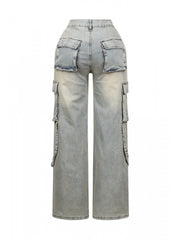 Metal Decor Patchwork High Rise Jeans