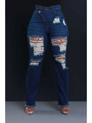 Frayed Ripped Asymmetrical Jeans