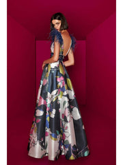 Colorblock Feather Backless Prom Maxi Dress