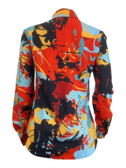 Colorblock Graffiti Loose Button Up Shirt