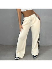 Leopard Striped Trim Printed Loose Pants