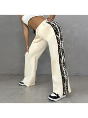 Leopard Striped Trim Printed Loose Pants