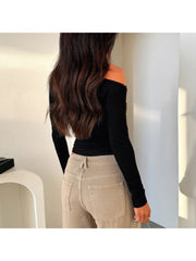 Plain Ruched Inclined Shoulder Cropped Tops