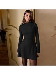 Pure Color High Rise Long Sleeves Mini Dress