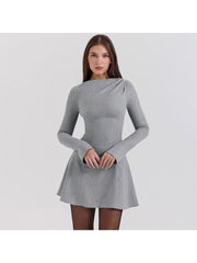 Pure Color High Rise Long Sleeves Mini Dress