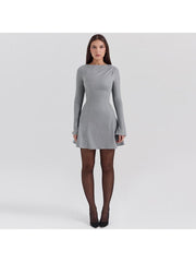 Pure Color High Rise Long Sleeves Mini Dress