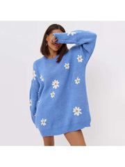 Embroidery Pullover Crewneck Flower Knit Sweater