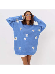 Embroidery Pullover Crewneck Flower Knit Sweater