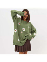 Embroidery Pullover Crewneck Flower Knit Sweater