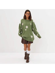 Embroidery Pullover Crewneck Flower Knit Sweater